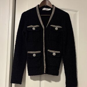 Self-Portrait Black Textured Blazer with Silver Accents